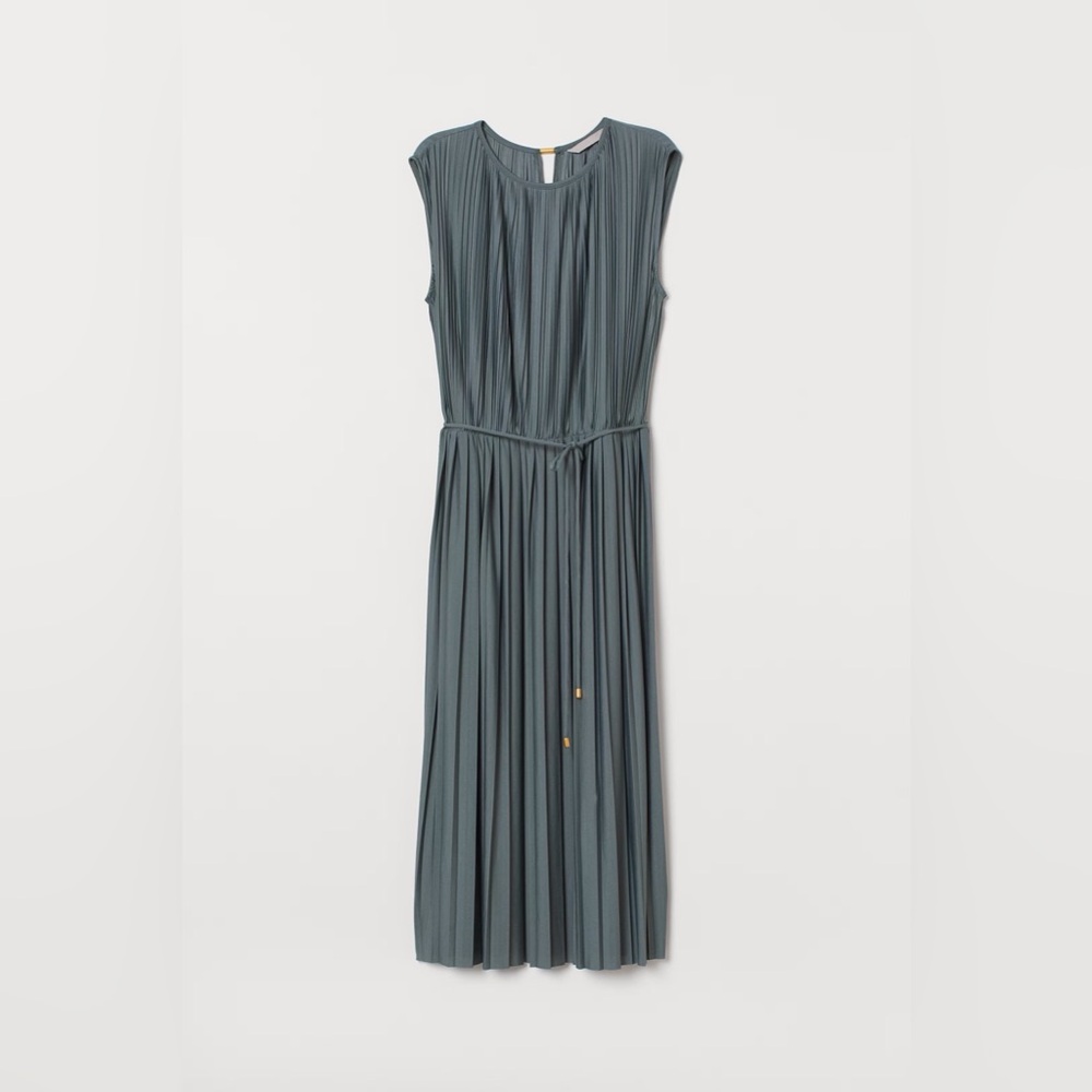 NWT H&M Pleated Dress Color Dark dusky green/gold XS